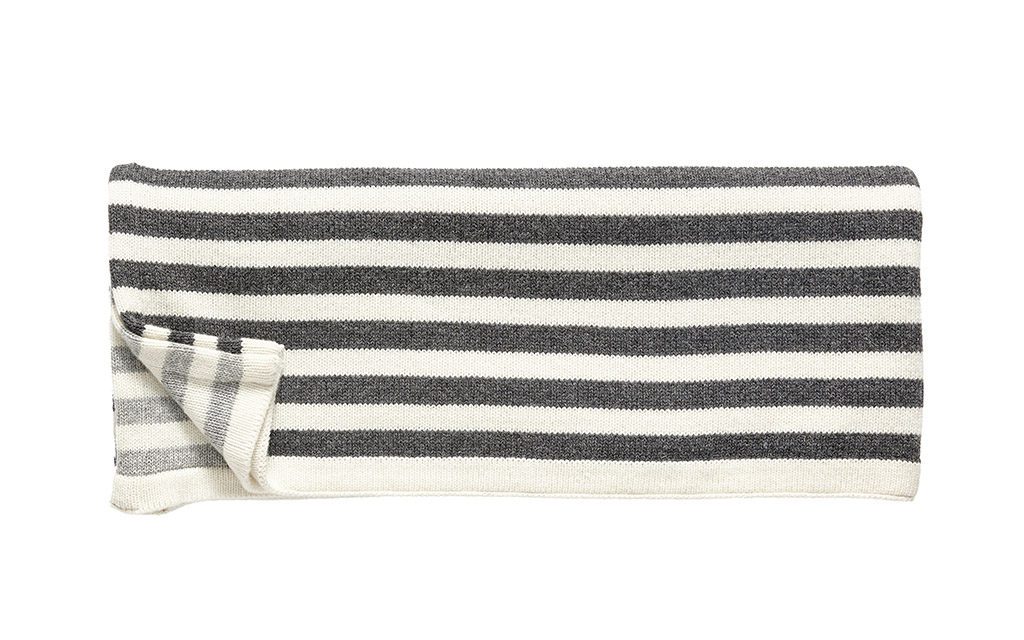 HÜBSCH Plaid i lammeuld m/striber, mørkegrå/lysegrå/offwhite