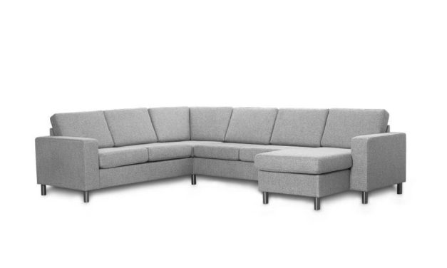 Pisa U-sofa – lys granitgrå stof, m. vendbar chaiselong