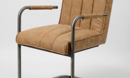 FURBO Spisebordsstol, stål og brunt læder