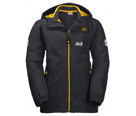 Jack Wolfskin B Iceland 3in1 JKT – Vandtæt 3i1 børnejakke – Mat Sort