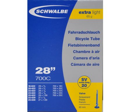 Schwalbe slange 700×18-25c X-Light med 60 mm. Racer ventil SV20